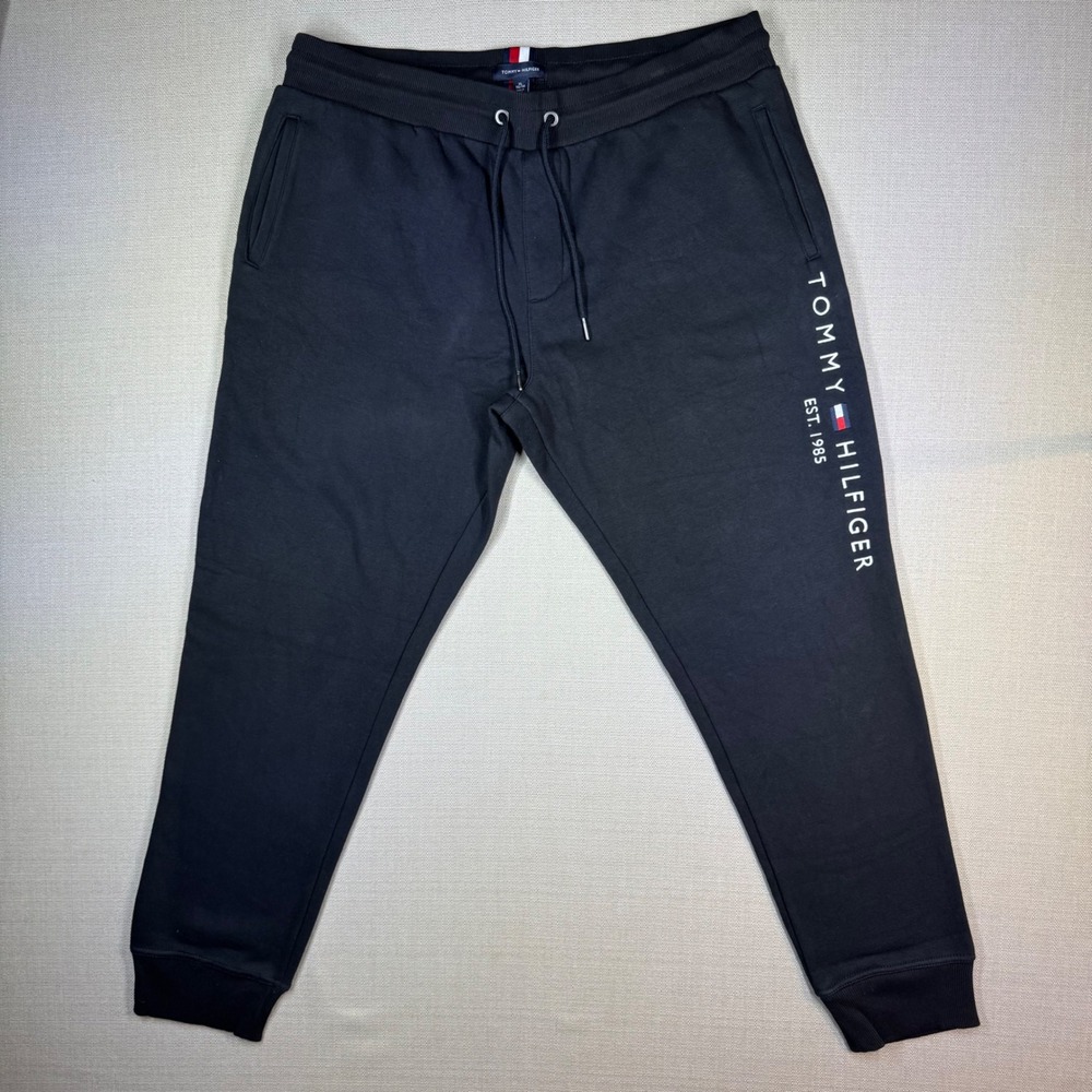 Tommy Hilfiger Vintage Y2K Mens Sweatpants Joggers Black XL Embroidered Logo